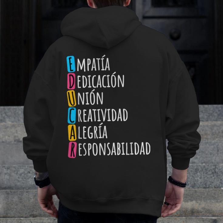 Educar Bilingual Spanish Teacher Men Zip Up Hoodie Back Print, funny design