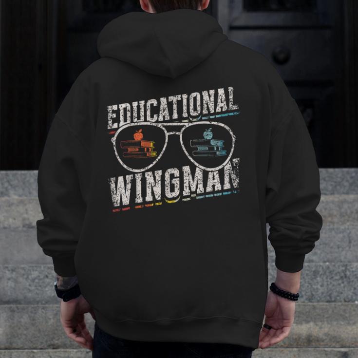 Educational Wingman Assisting Teacher Teaching Assistant Men Zip Up Hoodie Back Print, funny design