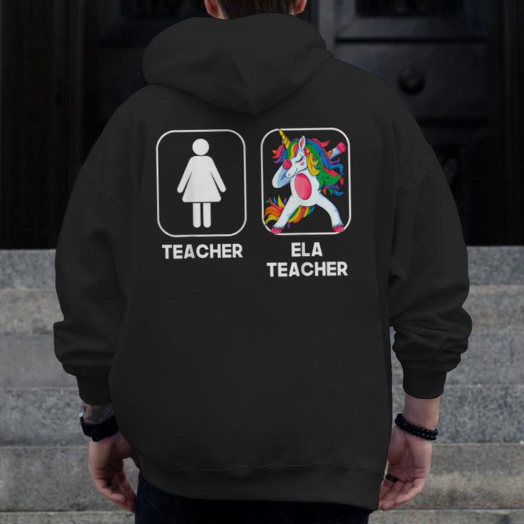ELA Teacher Dabbing Unicorn Teacher Women Men Zip Up Hoodie Back Print, funny design