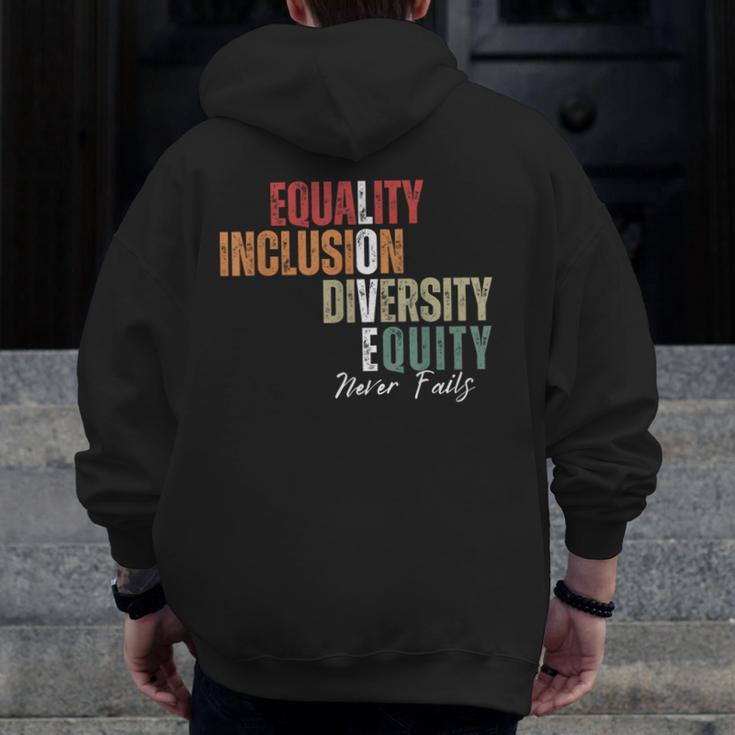 Equality Inclusion Diversity Equity Love Never Fails Teacher Men Zip Up Hoodie Back Print, funny design Equality Inclusion Diversity Equity Love Never Fails Teacher Men Zip Up Hoodie Back Print, funny design
