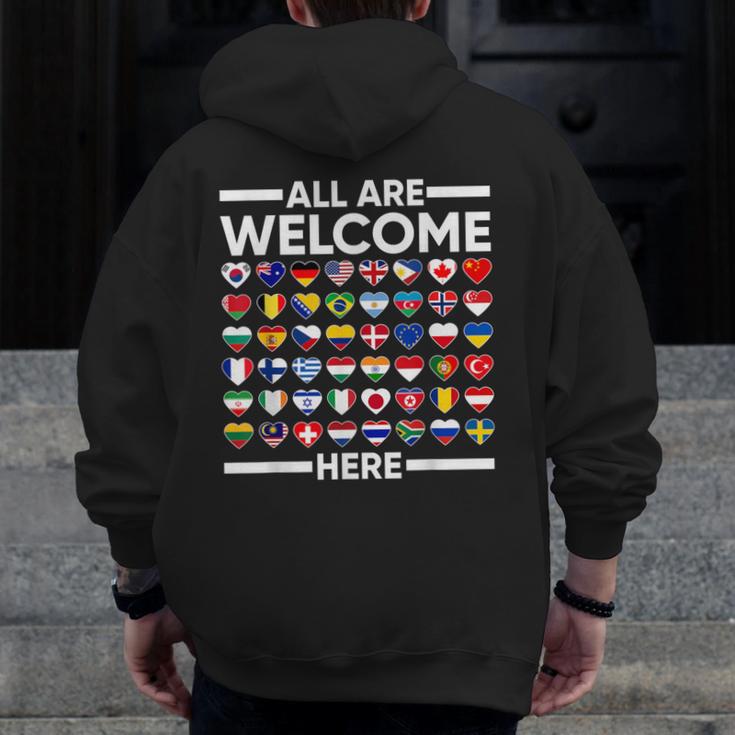 ESL Teacher All Are Welcome Here For Worlds Virtual Teachers Men Zip Up Hoodie Back Print, Esl Teacher Gifts, funny design