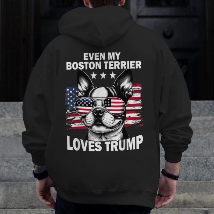 Even My Boston Terrier Loves Trump Trump Supporter Dog Lover Men Zip Up Hoodie Back Print, funny design