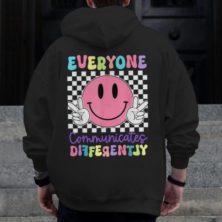 Everyone Communicates Differently Autism Awareness Teacher Men Zip Up Hoodie Back Print, funny design Everyone Communicates Differently Autism Awareness Teacher Men Zip Up Hoodie Back Print, funny design
