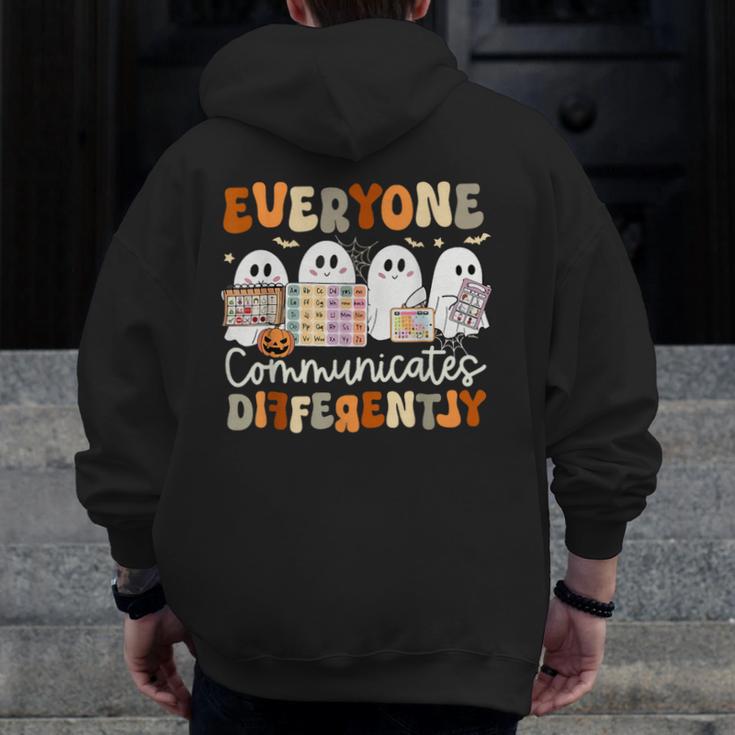 Everyone Communicates Differently Halloween Sped Teacher Men Zip Up Hoodie Back Print, funny design Everyone Communicates Differently Halloween Sped Teacher Men Zip Up Hoodie Back Print, funny design