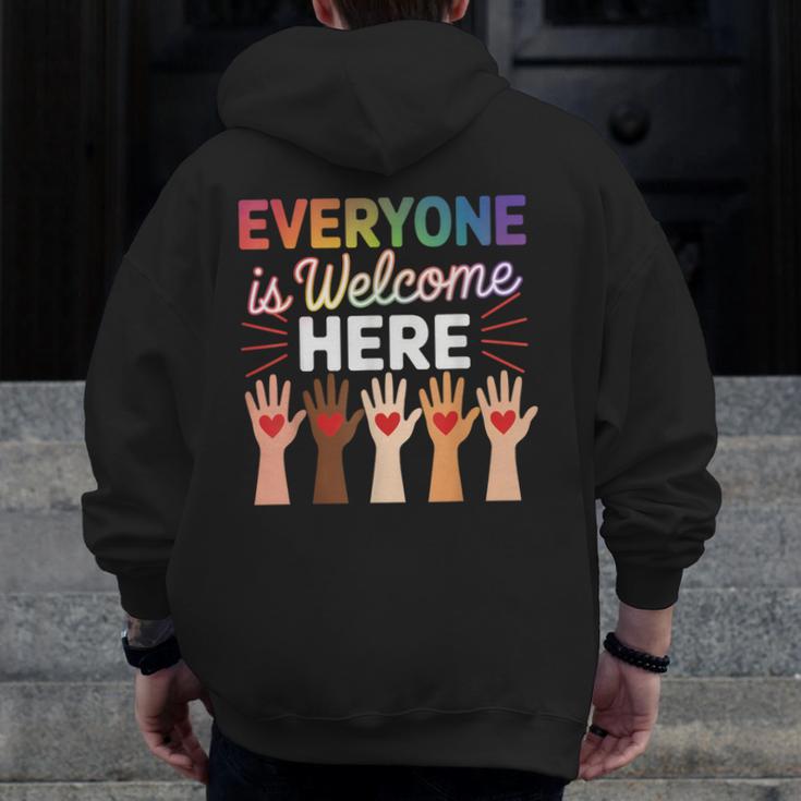Everyone Is Welcome Here Shirt Teacher Men Zip Up Hoodie Back Print, funny design Everyone Is Welcome Here Shirt Teacher Men Zip Up Hoodie Back Print, funny design