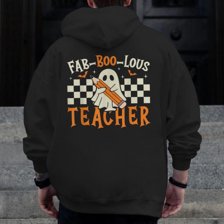 Fab Boo Lous Teacher Retro Ghost Spooky Halloween Costume Men Zip Up Hoodie Back Print, funny design Fab Boo Lous Teacher Retro Ghost Spooky Halloween Costume Men Zip Up Hoodie Back Print, funny design
