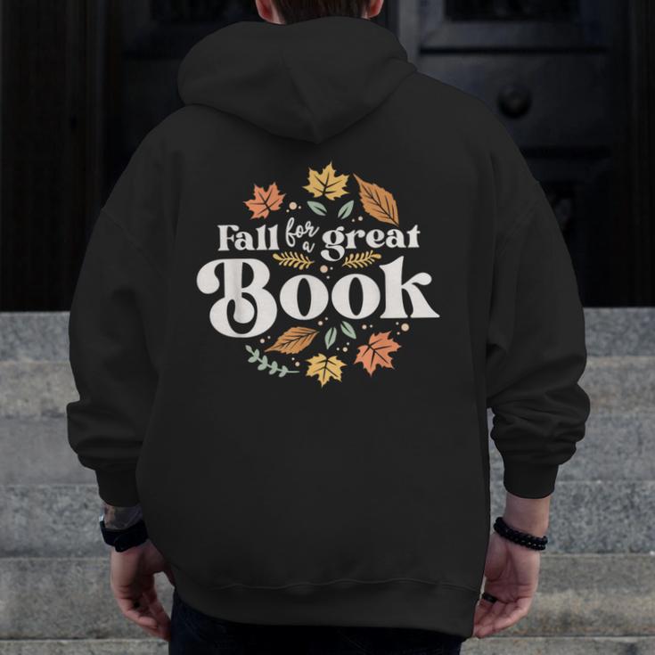 Fall For A Great Book Reading Librarian Autumn Teacher Men Zip Up Hoodie Back Print, funny design
