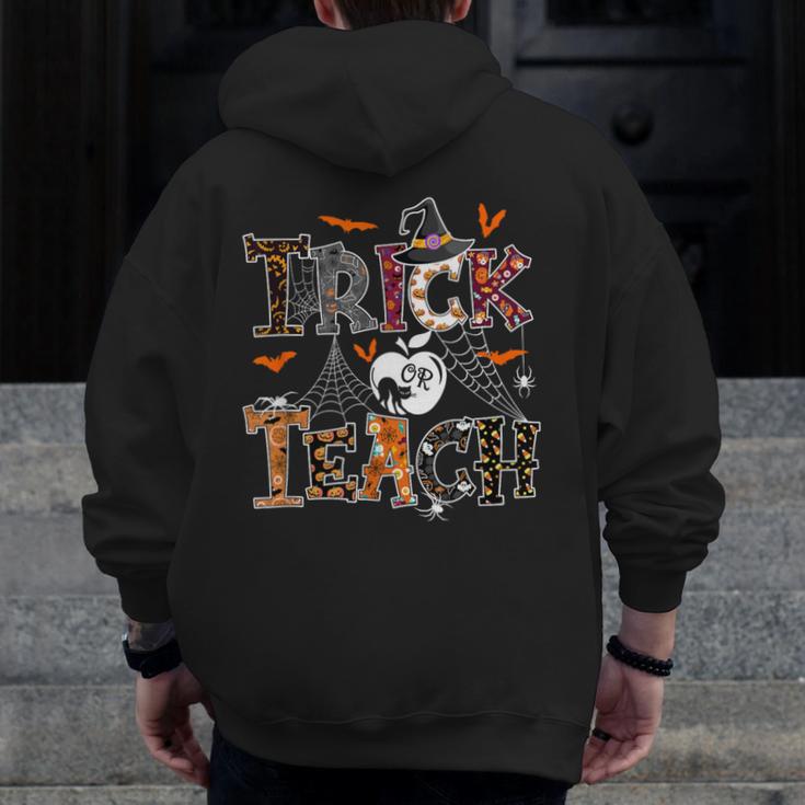 Fall Holiday Themed Thanksgiving Halloween Teacher Trick Or Men Zip Up Hoodie Back Print, funny design