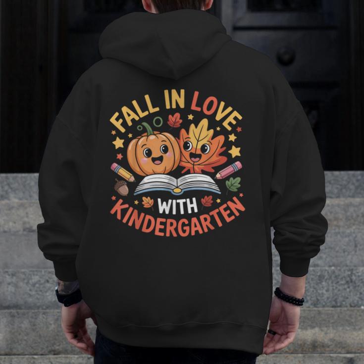 Fall In Love With Kindergarten Autumn Kindergarten Teacher Men Zip Up Hoodie Back Print, funny design Fall In Love With Kindergarten Autumn Kindergarten Teacher Men Zip Up Hoodie Back Print, funny design