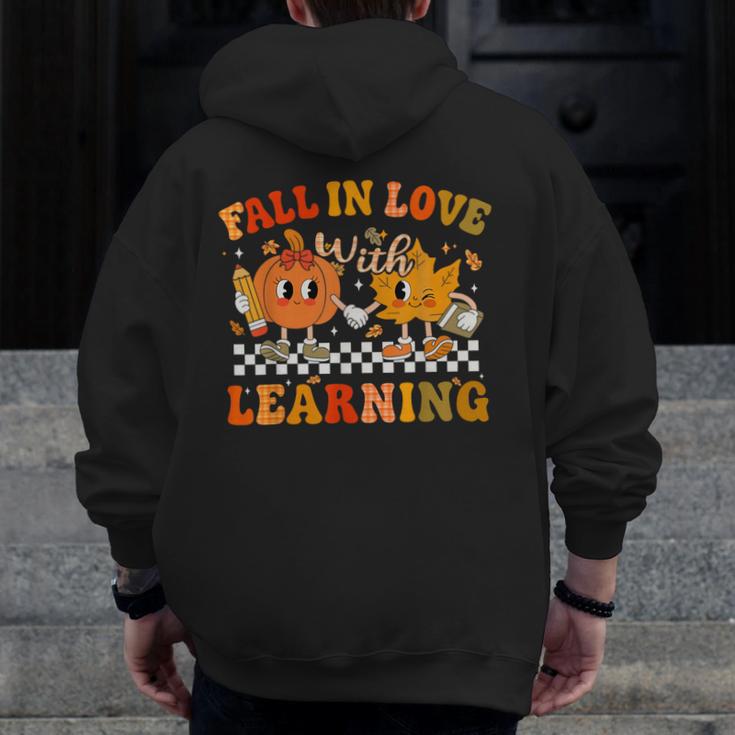 Fall In Love With Learning Autumn Pumpkin Fall Teacher Kids Men Zip Up Hoodie Back Print, funny design Fall In Love With Learning Autumn Pumpkin Fall Teacher Kids Men Zip Up Hoodie Back Print, funny design