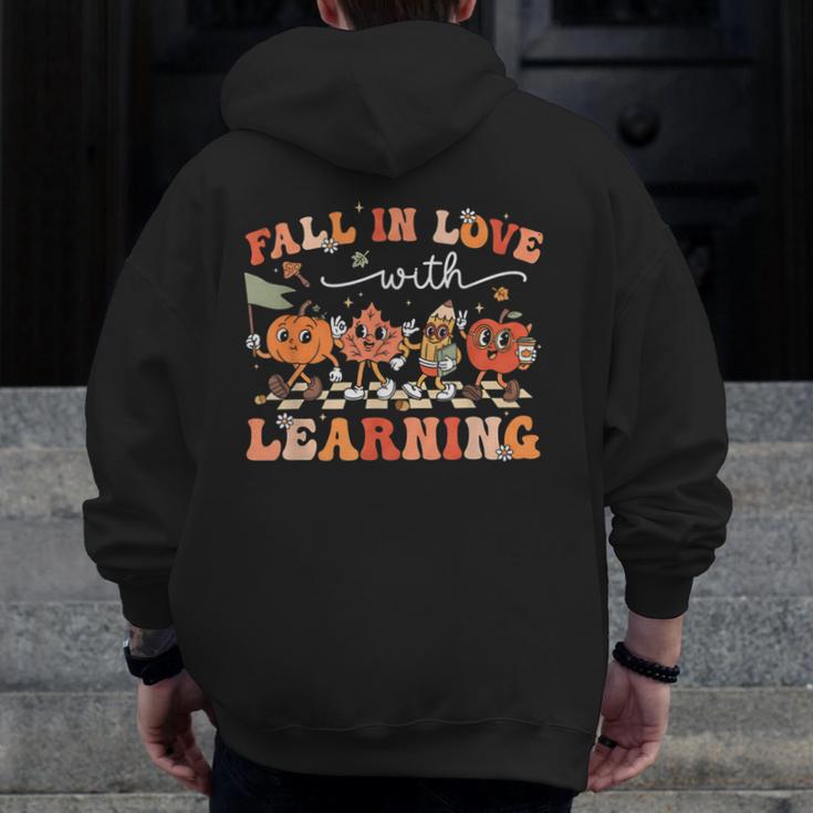 Fall In Love With Learning Autumn Teacher Thanksgiving Men Zip Up Hoodie Back Print, funny design