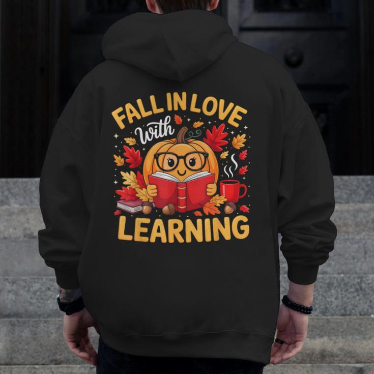 Fall In Love With Learning Pumpkin Thanksgiving Teacher Fall Men Zip Up Hoodie Back Print, funny design Fall In Love With Learning Pumpkin Thanksgiving Teacher Fall Men Zip Up Hoodie Back Print, funny design