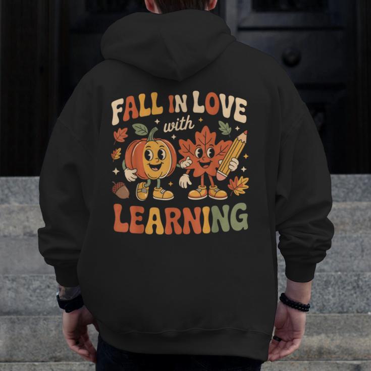 Fall In Love With Learning Retro Autumn Thanksgiving Teacher Men Zip Up Hoodie Back Print, funny design Fall In Love With Learning Retro Autumn Thanksgiving Teacher Men Zip Up Hoodie Back Print, funny design