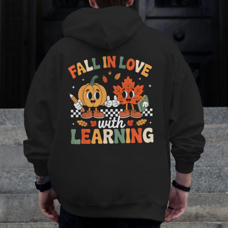 Fall In Love With Learning Shirt Autumn Thanksgiving Teacher Men Zip Up Hoodie Back Print, funny design