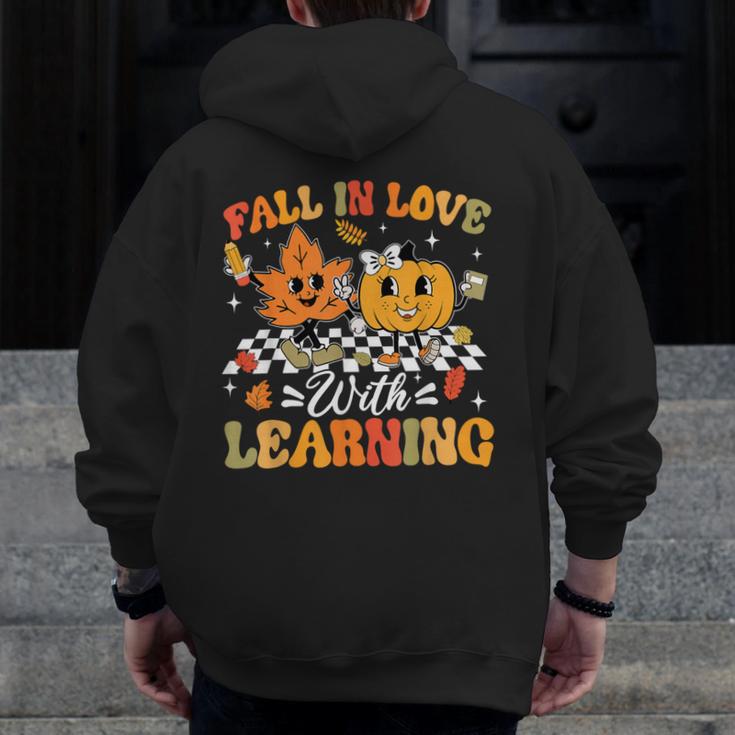Fall In Love With Learning Fall Teacher Thanksgiving Retro Men Zip Up Hoodie Back Print, funny design Fall In Love With Learning Fall Teacher Thanksgiving Retro Men Zip Up Hoodie Back Print, funny design