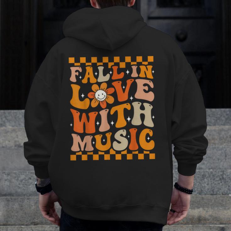 Fall In Love With Music Groovy Thanksgiving Music Teacher Men Women Girls Kids Men Zip Up Hoodie Back Print, Groovy Teacher Gifts, funny design
