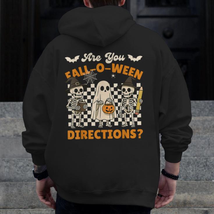 Are You Fall o Ween Directions Halloween Skeleton Teacher Men Zip Up Hoodie Back Print, funny design