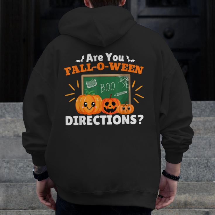 Are You Fall O Ween Directions Halloween Teacher Retro Men Zip Up Hoodie Back Print, funny design