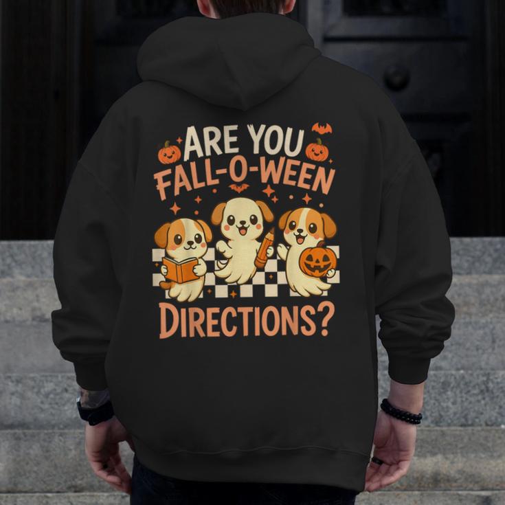 Are You Fall O Ween Directions Teacher Halloween Dog Ghost Men Zip Up Hoodie Back Print, funny design