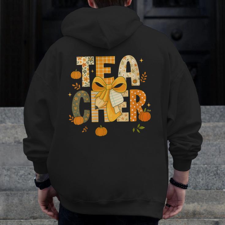 Fall Teacher Pumpkin Coquette Bow Autumn Classroom Men Zip Up Hoodie Back Print, funny design