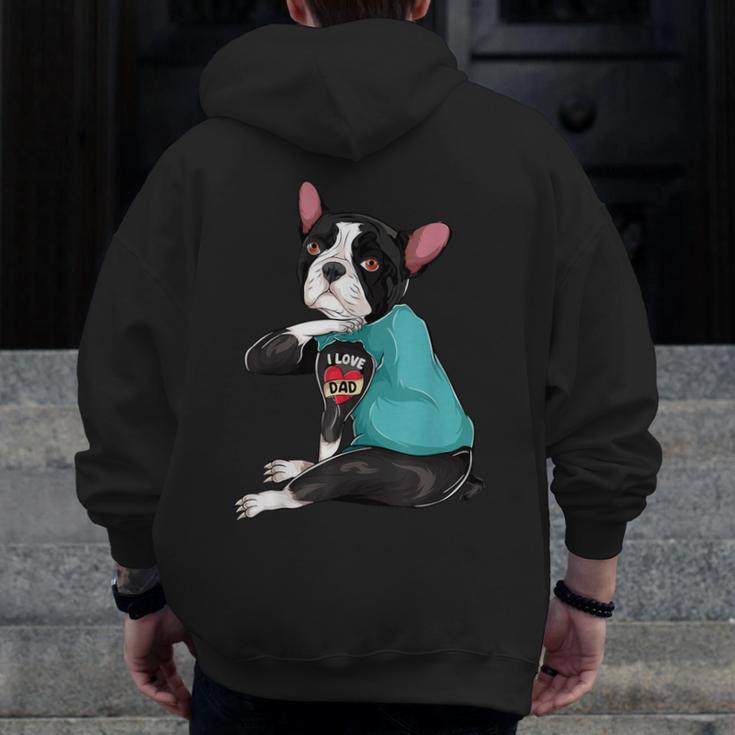 Father's Day Gift Dog Dad Boston Terrier i Love Dad Tattoo Men Zip Up Hoodie Back Print, Couple Gifts, Boston Terrier Dad Gifts, funny design