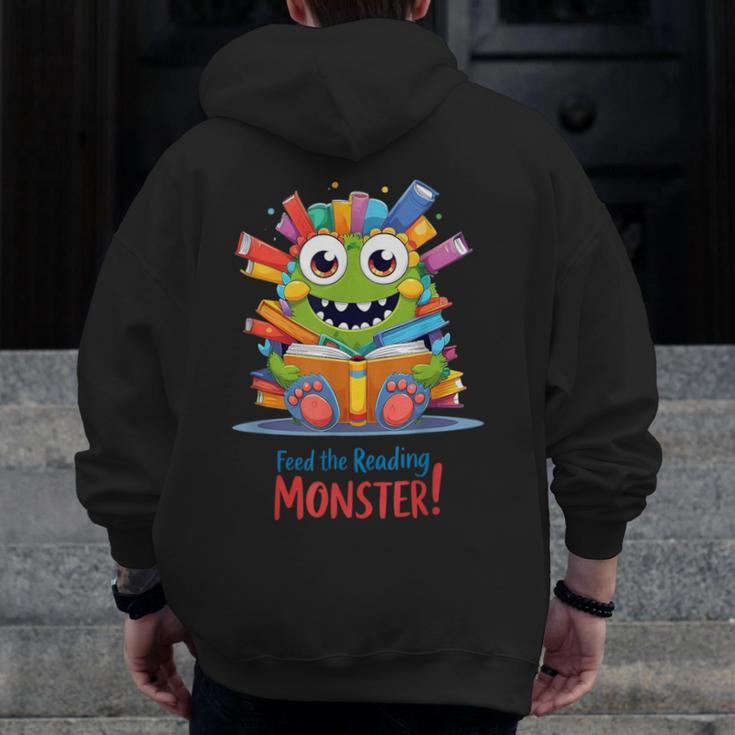 Feed The Reading Monster Halloween Teacher Men Zip Up Hoodie Back Print, funny design Feed The Reading Monster Halloween Teacher Men Zip Up Hoodie Back Print, funny design
