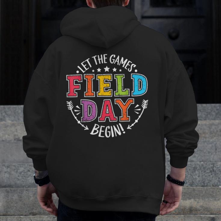 Field Day 2024 Let The Games Begin Teacher Kids Girls Boys Men Zip Up Hoodie Back Print, funny design Field Day 2024 Let The Games Begin Teacher Kids Girls Boys Men Zip Up Hoodie Back Print, funny design