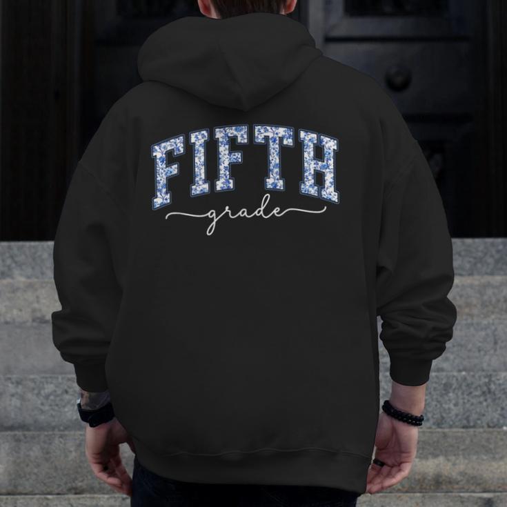 Fifth Grade Coquette Toile Blue Bow Floral Women Teacher Men Zip Up Hoodie Back Print, funny design Fifth Grade Coquette Toile Blue Bow Floral Women Teacher Men Zip Up Hoodie Back Print, funny design