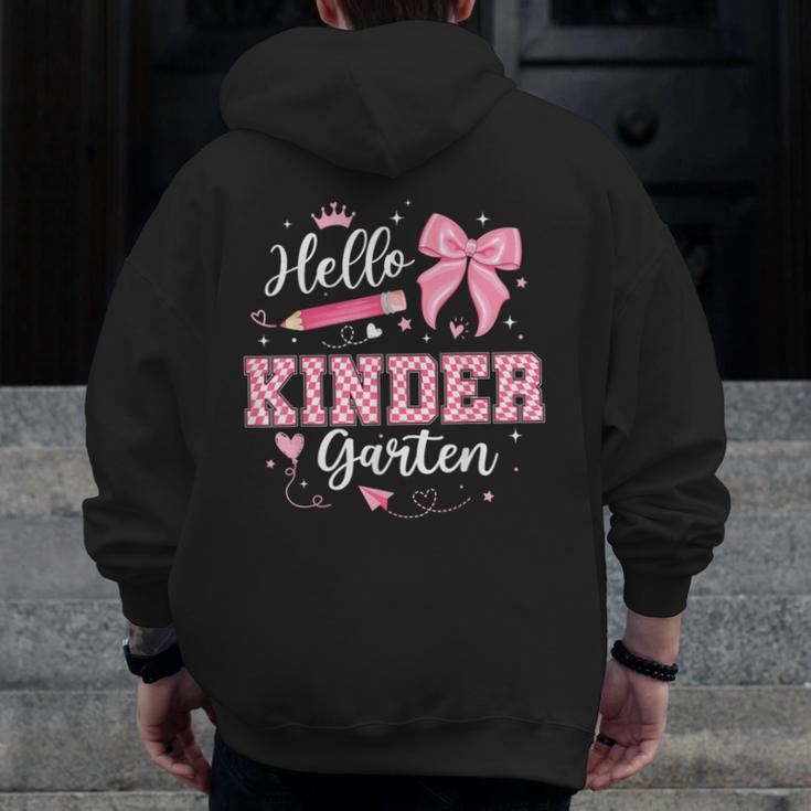 First Day Of School Teacher Girl Coquette Hello Kindergarten Men Zip Up Hoodie Back Print, funny design