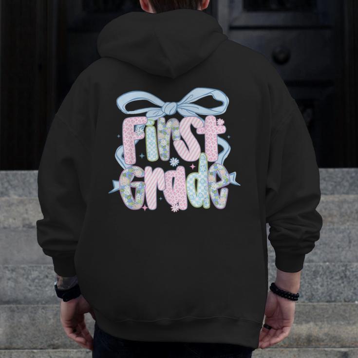 First Grade Coquette Bow Girls Teacher Team 1st Grade Squad Men Zip Up Hoodie Back Print, First Grade Teacher Gifts, funny design First Grade Coquette Bow Girls Teacher Team 1st Grade Squad Men Zip Up Hoodie Back Print, First Grade Teacher Gifts, funny design