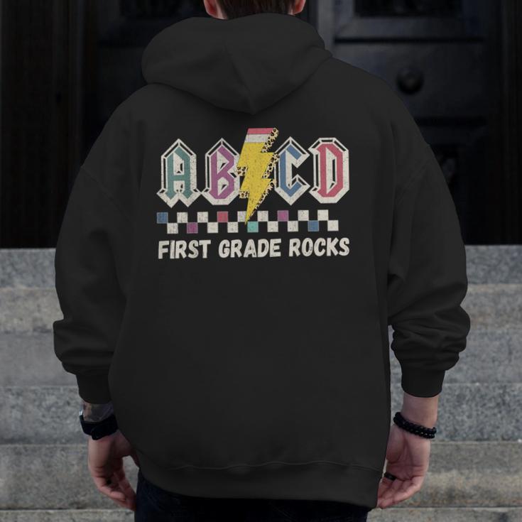 First Grade Rocks Teachers Back To School ABCD Rock Students Men Zip Up Hoodie Back Print, First Grade Teacher Gifts, funny design First Grade Rocks Teachers Back To School ABCD Rock Students Men Zip Up Hoodie Back Print, First Grade Teacher Gifts, funny design
