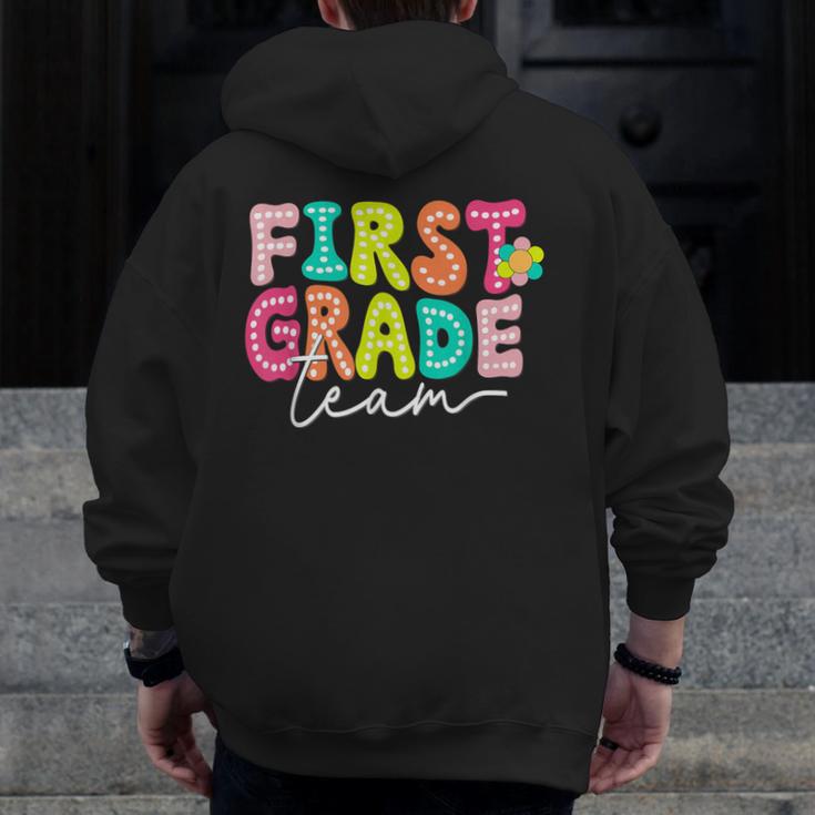 First Grade Team Teacher Back To School 1st Grade Squad Kids Men Zip Up Hoodie Back Print, First Grade Teacher Gifts, funny design First Grade Team Teacher Back To School 1st Grade Squad Kids Men Zip Up Hoodie Back Print, First Grade Teacher Gifts, funny design