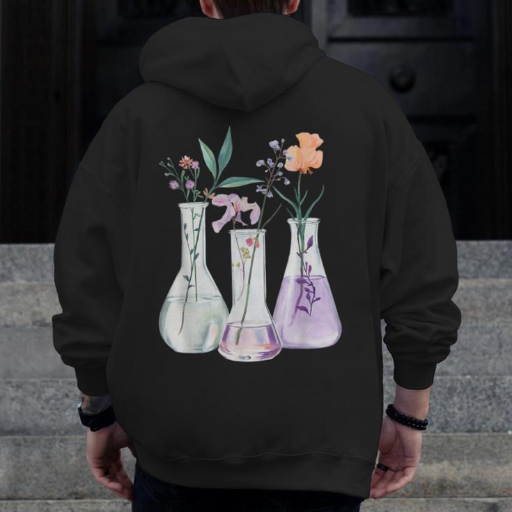 Flowers Test Tube Chemistry Student Science Teacher Women Men Zip Up Hoodie Back Print, Science Teacher Gifts, funny design