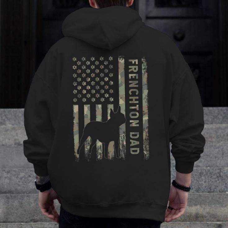 Frenchton Dad French Bulldog Boston Terrier Camo USA Flag Men Zip Up Hoodie Back Print, Couple Gifts, Boston Terrier Dad Gifts, French Bulldog Dad Gifts, funny design