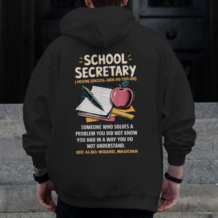 Front Office Teacher Admin Meaning School Secretary Men Zip Up Hoodie Back Print, funny design