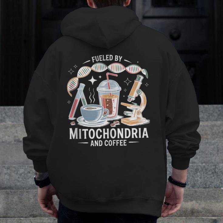 Fueled By Mitochondria Coffee Science Teacher Student Men Zip Up Hoodie Back Print, Science Teacher Gifts, funny design