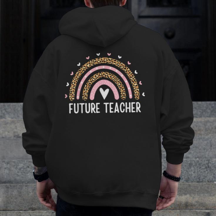 Future Teacher Kids Youth Girls Leopard Rainbow Women Men Zip Up Hoodie Back Print, Future Teacher Gifts, funny design