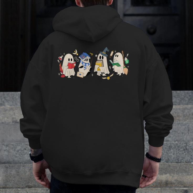 Ghost Book Reading Books Lover Teacher Happy Halloween Men Zip Up Hoodie Back Print, funny design