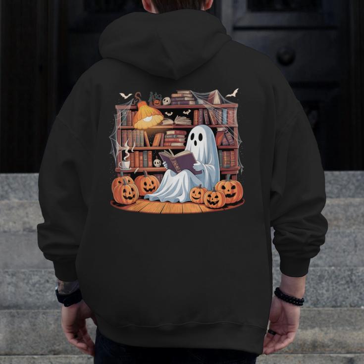 Ghost Book Reading Halloween Books Lover Teacher Men Zip Up Hoodie Back Print, funny design