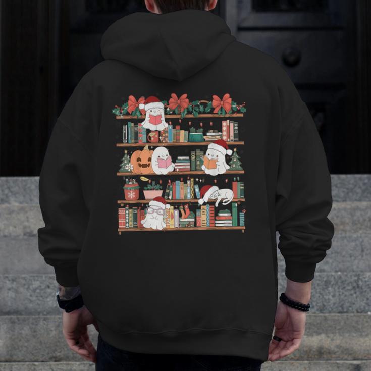 Ghost Christmas Reading Book Lover Library Christmas Teacher Men Zip Up Hoodie Back Print, funny design Ghost Christmas Reading Book Lover Library Christmas Teacher Men Zip Up Hoodie Back Print, funny design