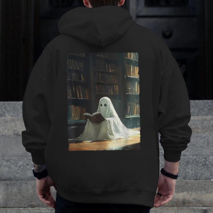 Ghost Library Halloween Book Reading Books Lover Teacher Men Zip Up Hoodie Back Print, funny design