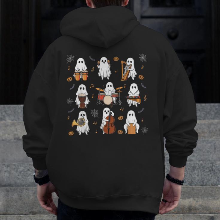 Ghost Music Teacher Halloween Musician Costume Men Zip Up Hoodie Back Print, funny design