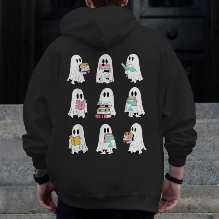Ghost Reading Books Spooky Librarian Teacher Women Men Zip Up Hoodie Back Print, funny design Ghost Reading Books Spooky Librarian Teacher Women Men Zip Up Hoodie Back Print, funny design
