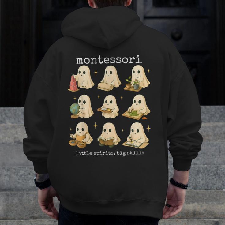 Ghosts Halloween Montessori Teacher Educator Costume Men Zip Up Hoodie Back Print, funny design
