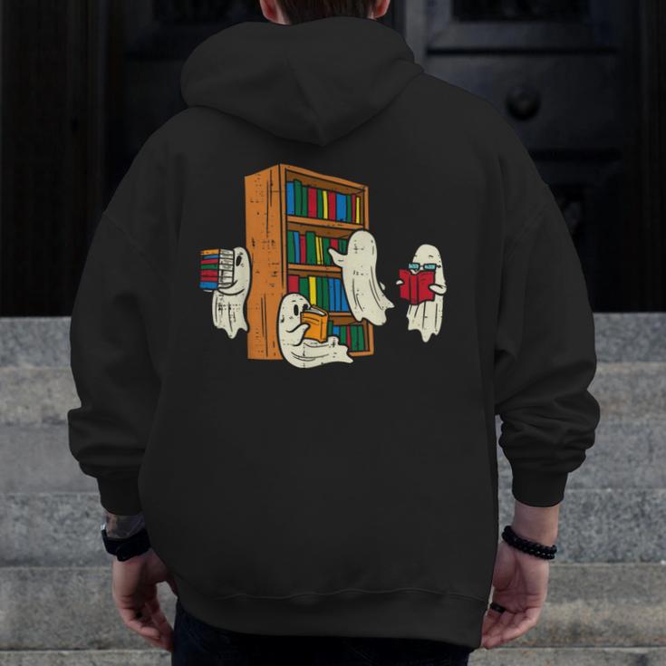 Ghosts Reading Books Teacher Halloween Librarian Boooks Men Zip Up Hoodie Back Print, funny design