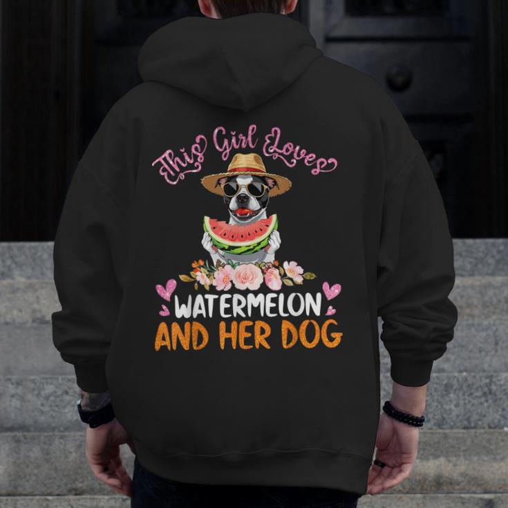 This Girl Loves Watermelon And Her Boston Terrier Dog Mother Men Zip Up Hoodie Back Print, funny design