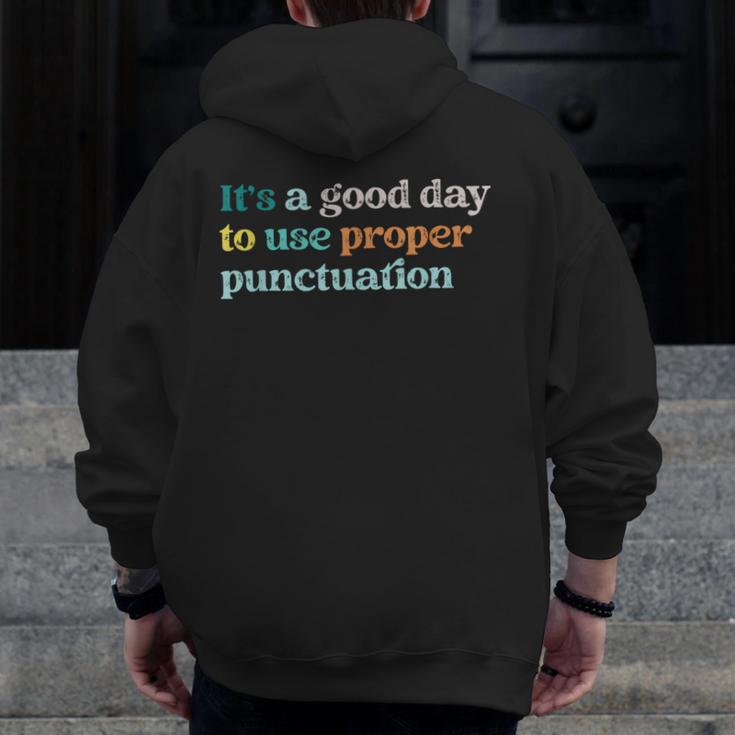 Grammar English Teacher It's a Good Day To Use Punctuation Men Zip Up Hoodie Back Print, English Teacher Gifts, funny design