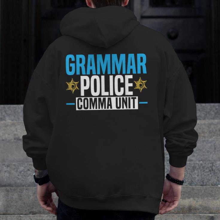 Grammar Police Comma Unit English Teacher Grammar Teacher For Men Women Men Zip Up Hoodie Back Print, English Teacher Gifts, funny design