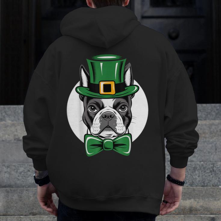 Green Boston Terrier Shamrock St Patricks Day Boston Terrier Men Zip Up Hoodie Back Print, funny design