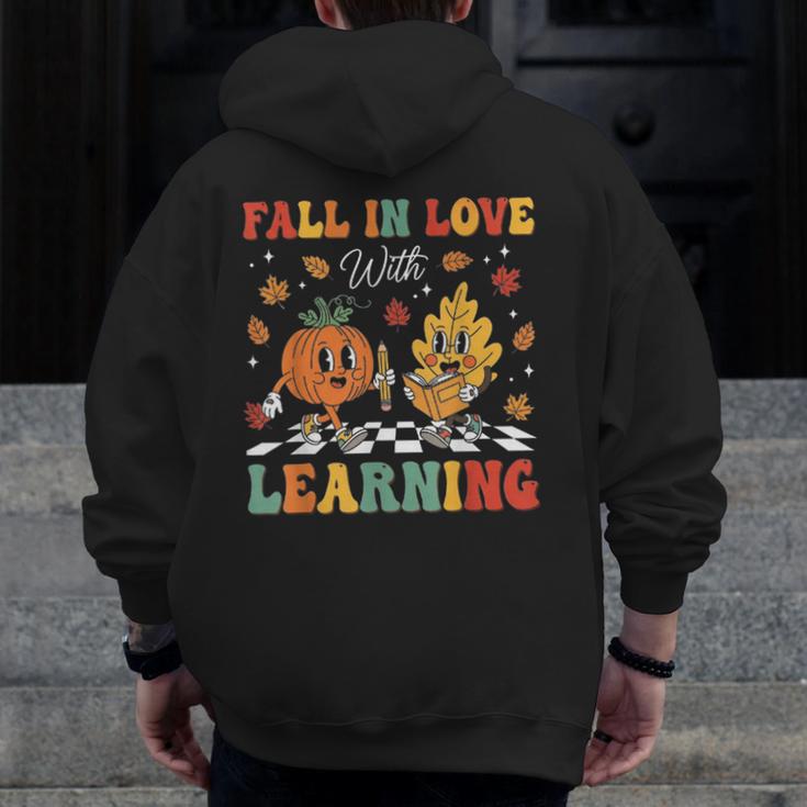 Groovy Fall In Love With Learning Autumn Pumpkin Teacher Men Zip Up Hoodie Back Print, Groovy Teacher Gifts, funny design Groovy Fall In Love With Learning Autumn Pumpkin Teacher Men Zip Up Hoodie Back Print, Groovy Teacher Gifts, funny design